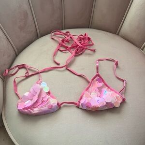 Pink Sequin Triangle Bikini Bra Top